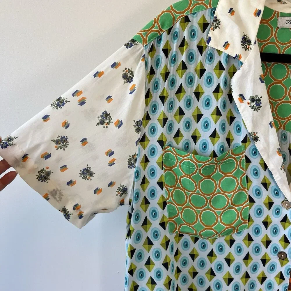 Urban Outfitters UO Gardenia Souvenir Button Down Top Patchwork Blouse Medium - Picture 8 of 12